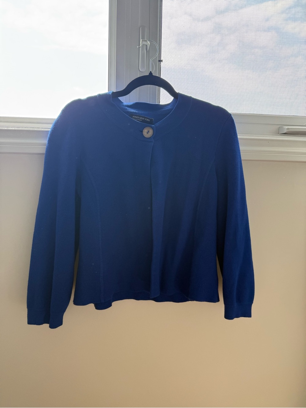Worthington Blue Single-Button Cropped Cardigan